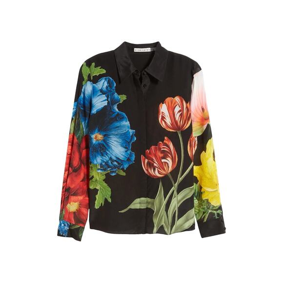 Alice and Olivia Willa Button Front Floral Silk Top Size XS Le Parisien $350 - Picture 2 of 14